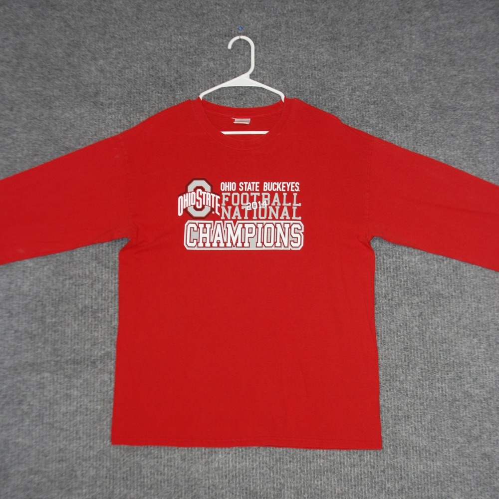 Ohio State Buckeyes Gildan T Shirt Mens Red National Champions 2014 Long Sleeve